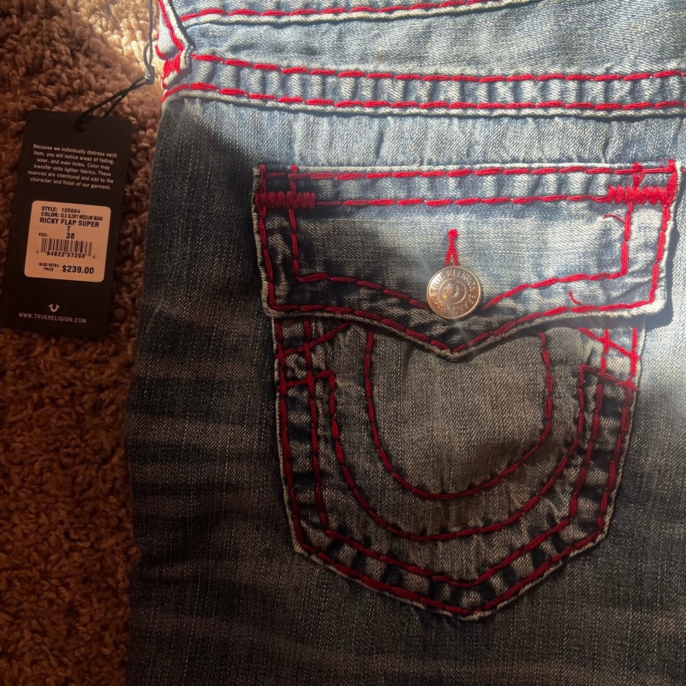 True Religion Men’s Denim Jeans with Red Accents